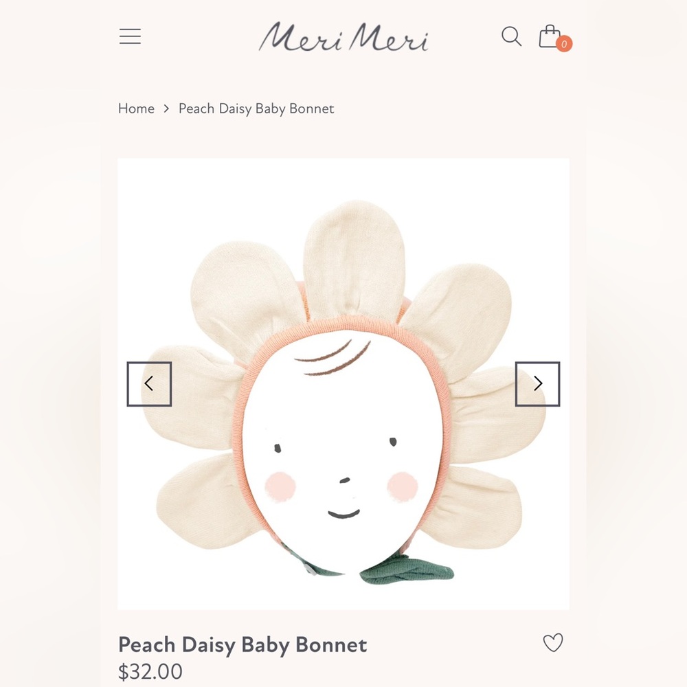NWT Still Available Meri Meri Peach Daisy Baby Bonnet